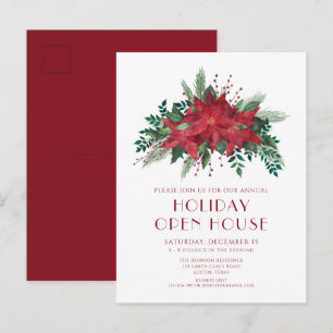 Red Poinsettia Helgdag Open House-inbjudan Vykort
