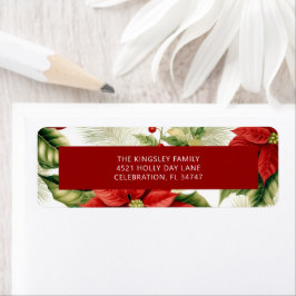 Red Poinsettia Holly Berry Classic jul Returadress Etikett