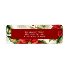 Red Poinsettia Holly Berry Classic jul Returadress Etikett