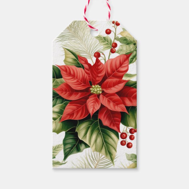 Red Poinsettia Holly Berry Julens Personlig Presentetikett (Framsidan)