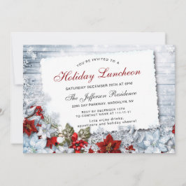 Red Poinsettia Holly Helgdag Luncheon Inbjudningar