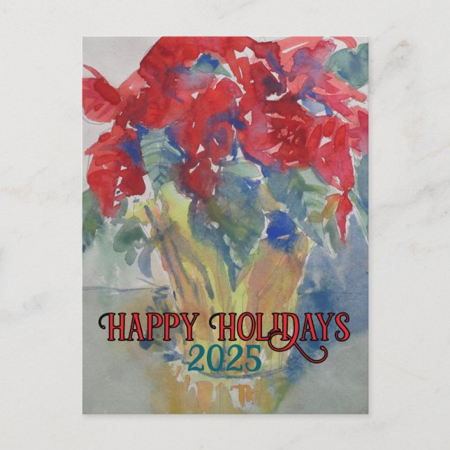 Red Poinsettia Impression #190324 Helgdag Postcard Helg Vykort (Framsida)