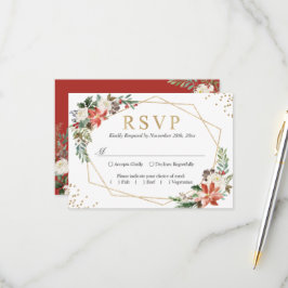 Red Poinsettia Ivory Blommigt Geometric Guld Bröll OSA Kort