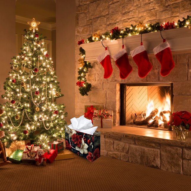 Red Poinsettia jul (Make your gifts unforgettable with our Red Poinsettia Christmas Gift Bag!)