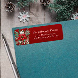 Red Poinsettia jul Adress Returadress Etikett