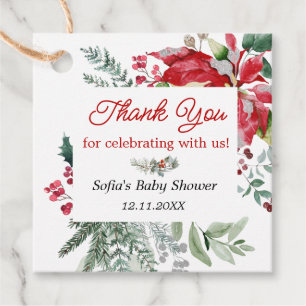 Red Poinsettia jul Baby Shower Gåvor Etiketter