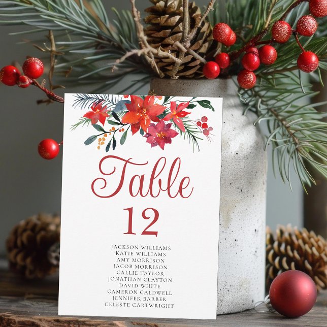 Red Poinsettia jul Bröllop Bord Card Namn (Skapare uppladdad)