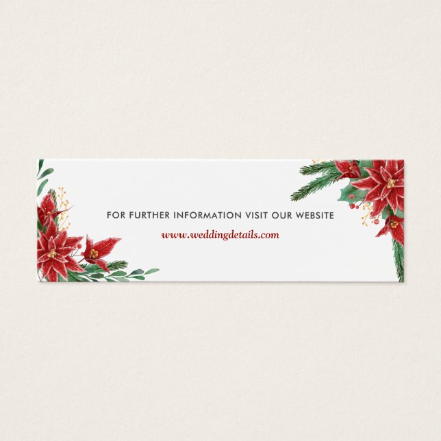 Red Poinsettia jul Bröllop webbplats Litet Visitkort (Framsidan)