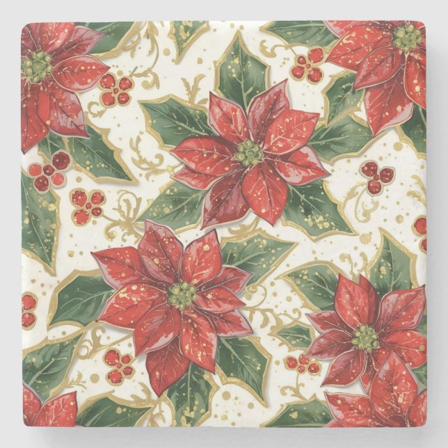 Red Poinsettia jul Flowers Stenunderlägg (Framsidan)