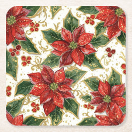 Red Poinsettia jul Flowers Underlägg Papper Kvadrat