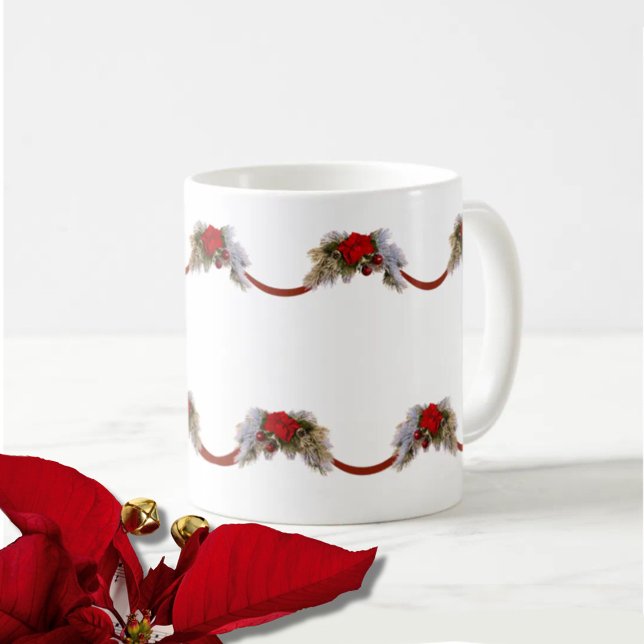 Red Poinsettia jul Garland Coffee Mugg (Skapare uppladdad)