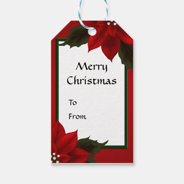 Red Poinsettia jul Gift Märkre Presentetikett (Framsidan)