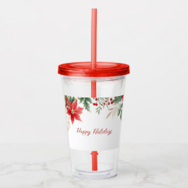 Red Poinsettia Jul Helgdag Acrylic Tumbler Take Away Mugg