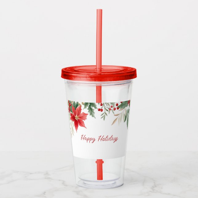 Red Poinsettia Jul Helgdag Acrylic Tumbler Take Away Mugg (Framsida)
