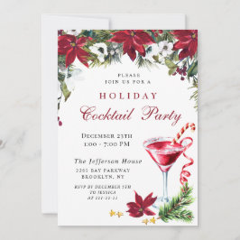 Red Poinsettia jul Helgdag Cocktail Party Inbjudningar