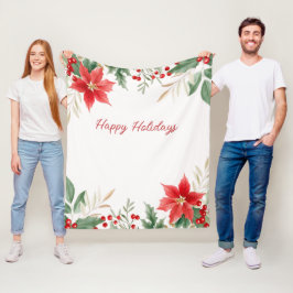 Red Poinsettia jul Helgdag Fleece Blanket