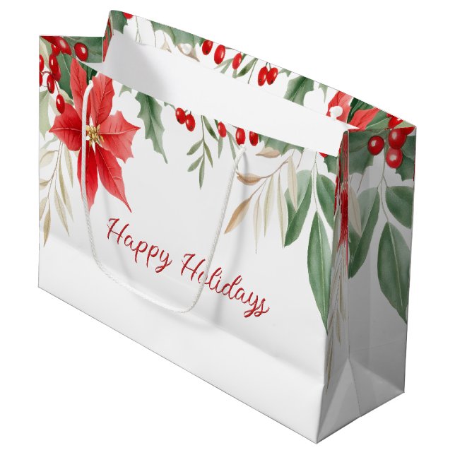 Red Poinsettia jul Helgdag Gift Bag (Framsidan Vinklad)