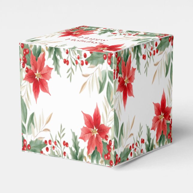 Red Poinsettia jul - Helgdag Gift Box Presentaskar (Framsidan Sidan)