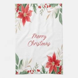 Red Poinsettia jul Helgdag Kitchen Towel Kökshandduk