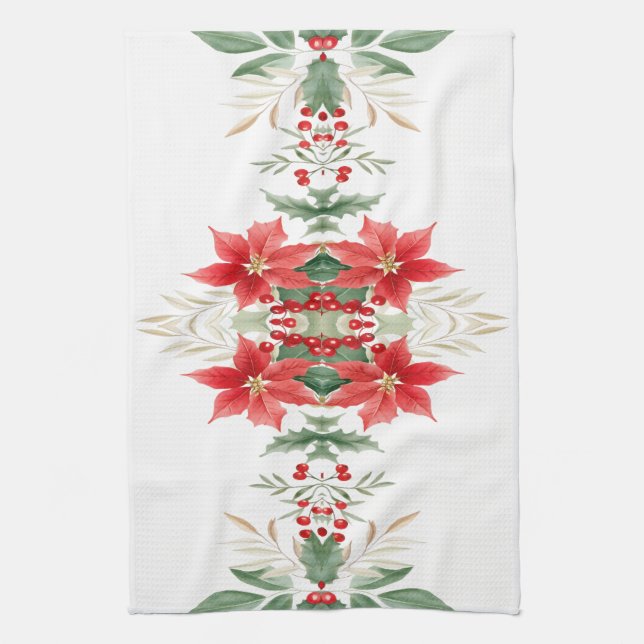 Red Poinsettia jul Helgdag Kitchen Towel Kökshandduk (Vertikal)