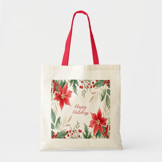 Red Poinsettia jul Helgdag Tote Bag Tygkasse (Framsidan)