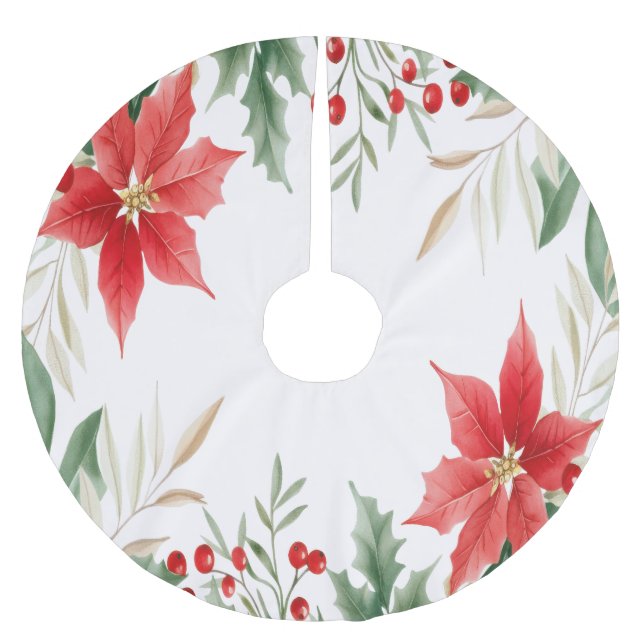 Red Poinsettia jul Helgdag Träd Skirt Julgransmatta Borstad Polyester (Framsidan)