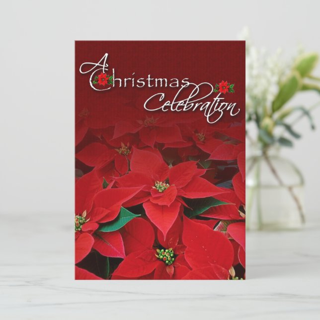 Red Poinsettia jul-inbjudan till Firande Inbjudningar (Stående Fram)