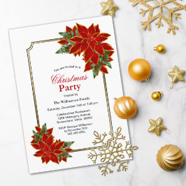 Red Poinsettia jul Party Inbjudningar