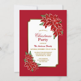 Red Poinsettia jul Party Inbjudningar