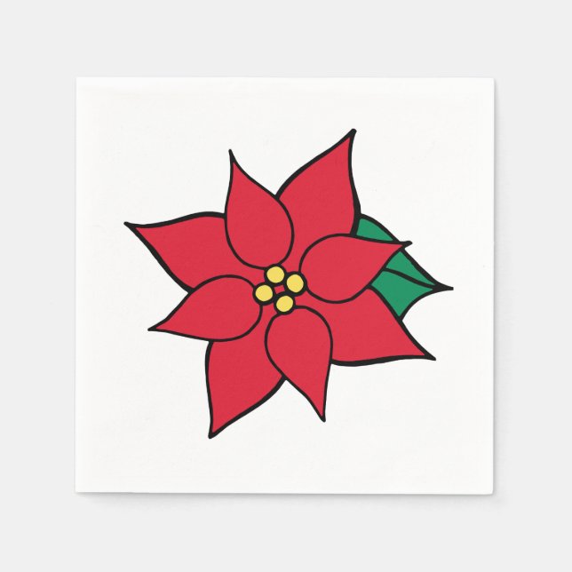 Red Poinsettia jul Party Napkins Pappersservett (Framsidan)