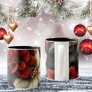 Red Poinsettia jul Två-Tonad Mugg