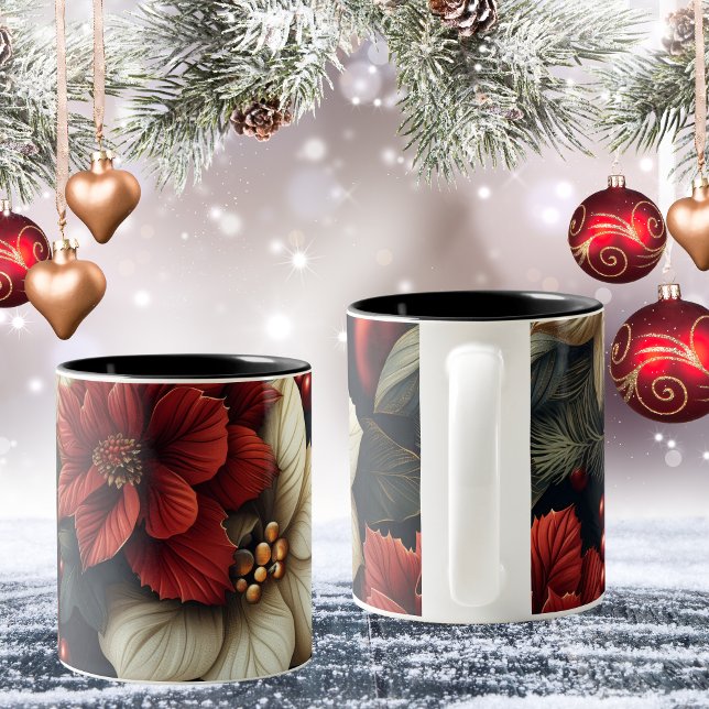 Red Poinsettia jul Två-Tonad Mugg (Perfect coffee mug to have your Christmas morning coffee!)