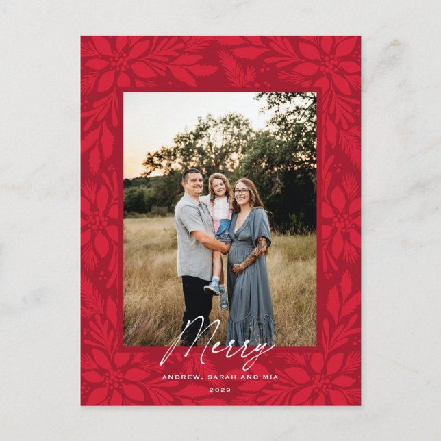 Red Poinsettia - juldesign Helg Vykort (Framsida)