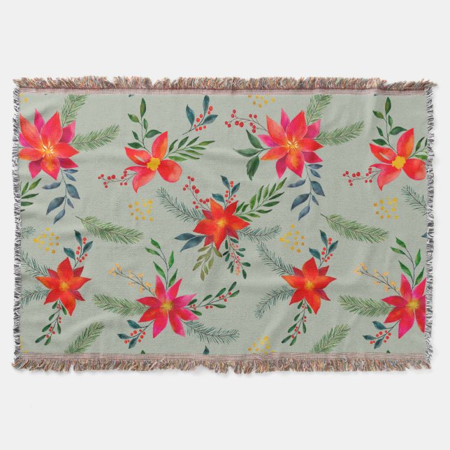 Red Poinsettia-julets Blommigt Filt (Framsidan)