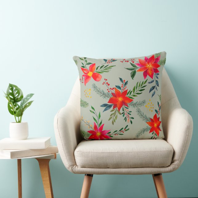 Red Poinsettia-julets Blommigt Kudde (Stol)