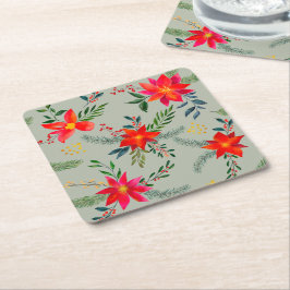 Red Poinsettia-julets Blommigt Underlägg Papper Kvadrat