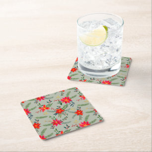 Red Poinsettia-julets Blommigt Underlägg Papper Kvadrat