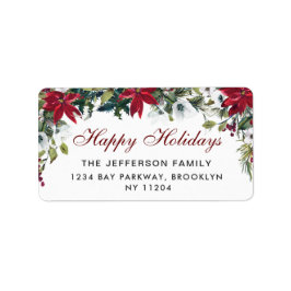 Red Poinsettia julretur adressetikett