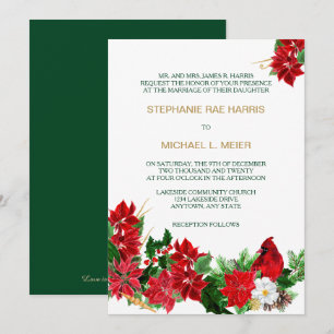 Red Poinsettia Kardinal jul Wedding bjudes in Inbjudningar