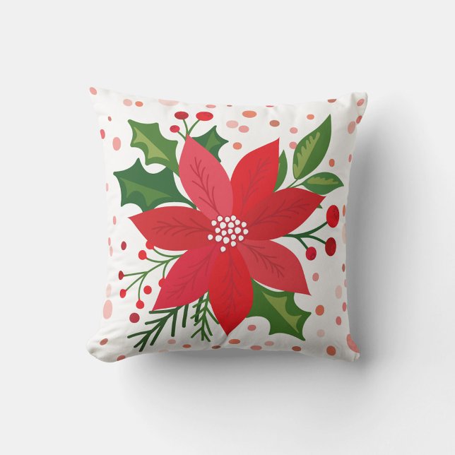 Red Poinsettia Kudde (A square throw pillow features a festive holiday design.)