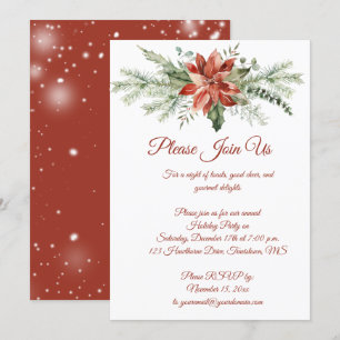 Red Poinsettia och Evergreens jul Party Inbjudningar