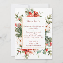 Red Poinsettia och Evergreens jul Party Inbjudningar