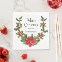 Red Poinsettia och Holly Berry-julfransen Pappersservett