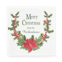 Red Poinsettia och Holly Berry-julfransen