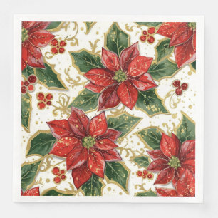 Red Poinsettia och Holly-julvinter Pappersservett