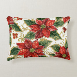 Red Poinsettia och Holly-julvinter Prydnadskudde