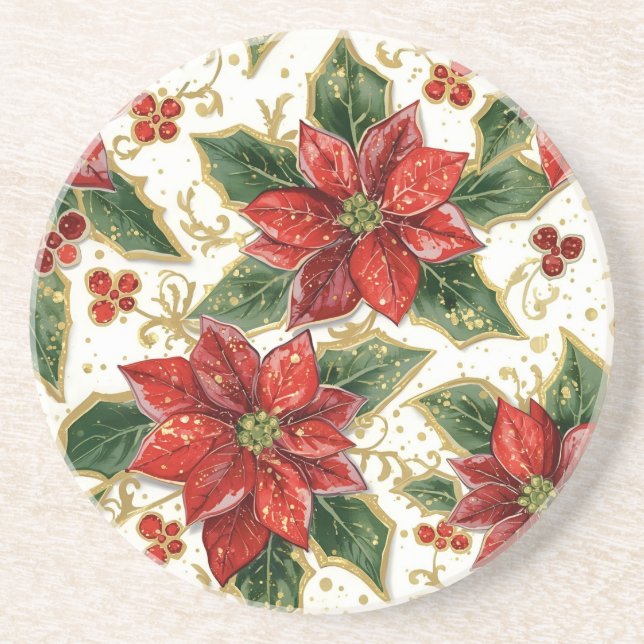Red Poinsettia och Holly-julvinter Underlägg (Framsidan)