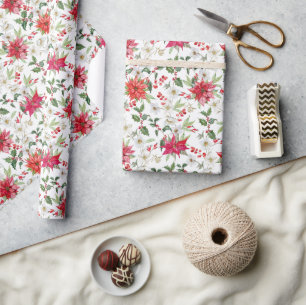Red Poinsettia och Paperwhite jul Mönster Presentpapper