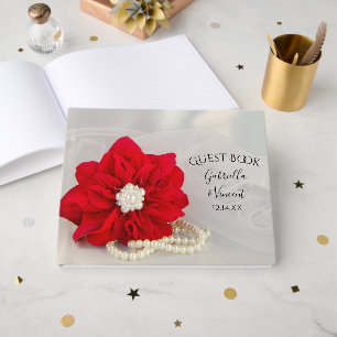 Red Poinsettia och Pearls Winter Wedding Gästböcker
