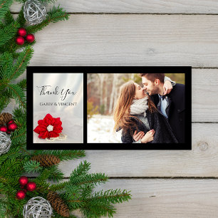 Red Poinsettia och Pearls Winter Wedding Tack Kort